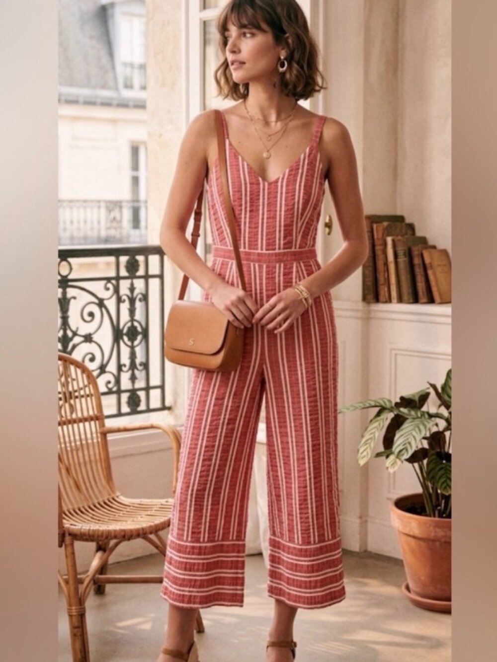 Ett Twa Robin Jumpsuit Size S Striped Cropped Wide Leg Romper Coastal Cottage